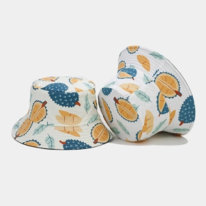 Durian Fruit Print Bucket Hat Cotton Sun Protection Reversible Outdoor Summer Fishermen Cap For Women Men
