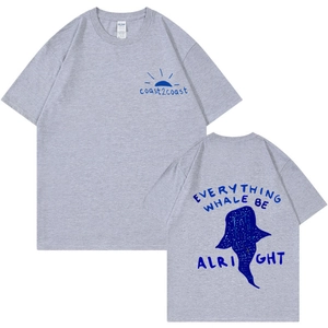 T-shirt gris en coton avec imprimé baleine au dos et coupe décontractée confortable