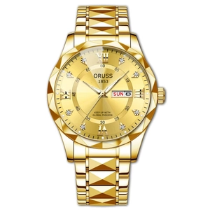 Quartz Watch Men Waterproof Luminous Day Date Display Stainless Steel Band Rhinestone Scale Roman Numeral Business Fashion