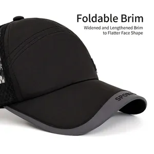 Schnelltrocknende schwarze Sport-Baseballkappe mit Netzeinsätzen und grauem Rand für Outdoor