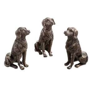 Set di tre piedini per vasi a forma di cane in resina bronzata per decoro giardino