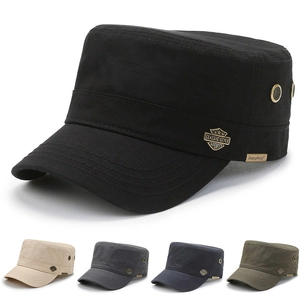 Men Cadet Hat Flat Top Military Cap Adjustable Polyester Breathable Sun Protection Classic Sporty Outdoor Hat