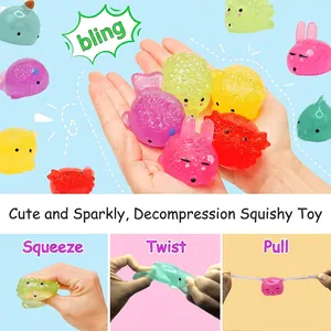 Glitter animal mochi squishy stress relief toys with stretchable and flexible texture