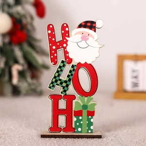 Decorazione natalizia in legno con lettere HO HO HO e figura di Babbo Natale