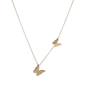Elegant rose gold titanium steel necklace featuring double frosted butterfly pendants