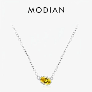 Oval Yellow Zircon Pendant Necklace For Women 925 Sterling Silver Simple Elegant Bezel Setting Jewelry