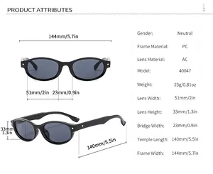Guide des tailles détaillé montrant la largeur de 144mm pour lunettes de soleil ovales