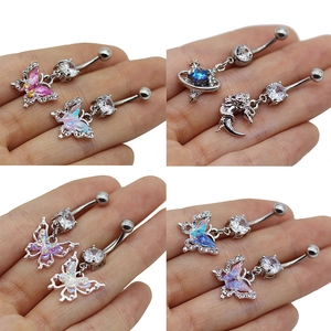 Parure de piercings de nombril en argent avec pendentifs papillon aurora et étoiles