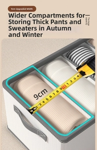 Detail showing 9cm wide compartment of fabric storage box for sweaters and pants