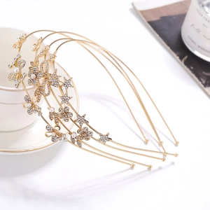 Elegant gold metal headbands with crystal stars and pearl bows in minimalist INS style