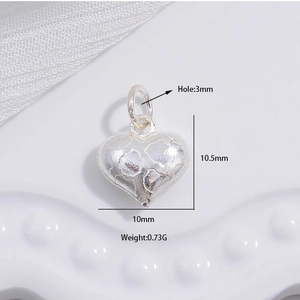 Polished S925 sterling silver heart pendant charm with unique textured pattern for jewelry
