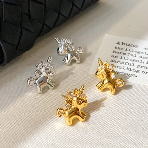Unicorn Stud Earrings Copper 18K Gold Plated Cubic Zirconia Animal Shape Tiny Elegant Jewelry For Women