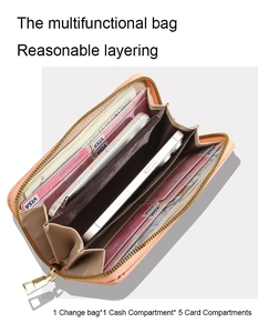 Pink long zip-around wallet with organized internal compartments and card slots