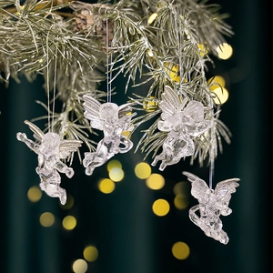 Christmas Angel Ornaments Transparent Acrylic With Silver Wings Hanging Decorations For Christmas Tree Holiday Party Decor
