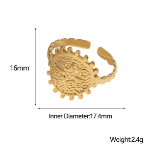 18k gold plated stainless steel open star ring with dimensions 16mm height and 17.4mm diameter