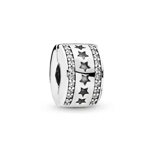 Charm en argent étincelant avec motif étoilé et cristaux pavés pour bracelets DIY