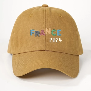 Khaki cotton baseball cap with France 2024 printing, stylish outdoor sun hat for adults