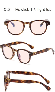 Vues détaillées de lunettes rondes vintage écaillées avec des verres thé clair