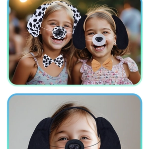 Three-piece animal costume set including dalmatian puppy ears headband, nose and bowtie