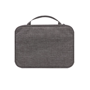 Front view of grey canvas watch band storage bag with durable handle and zipper closure