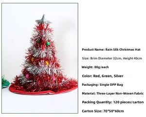 Macro detail of Tinsel Christmas Hat showing three-layer non-woven fabric and star topper