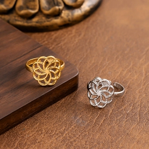 Minimalist Hollow Flower Geometric Ring Titanium Steel Layered Texture Adjustable Open Design For Women