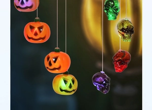Flashing LED Halloween wind chime light with color-changing pumpkin and skull shapes