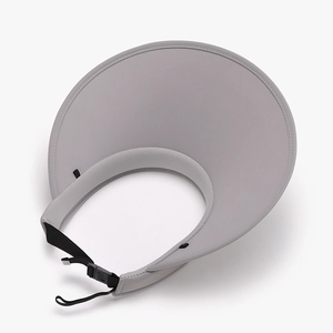 Foldable grey ice silk sun hat with wide brim and adjustable toggle for women