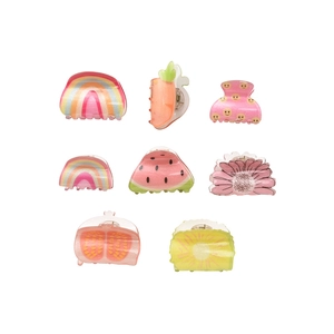 Mini acrylic hair clips set with colorful fruit rainbow designs for girls
