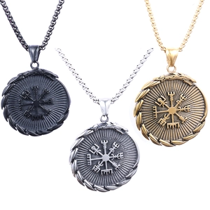 Viking Valknut Vegvísir Compass Pendant Necklace Stainless Steel Retro Nordic Mythology Punk Jewelry For Men Women