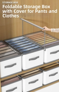 Foldable fabric storage box with dividers and clear lid for organized closet clothing