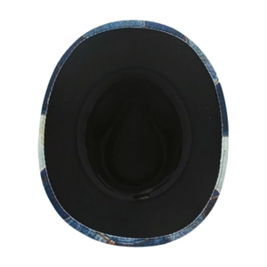 Chapeau de soleil en denim bleu foncé avec bandeau intérieur noir et détails de couture