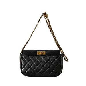 Classic black quilted leather chain crossbody bag with golden rectangular turn-lock closure