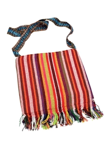 Colorful Bohemian woven crossbody bag with ethnic embroidery patterns and fringe tassels