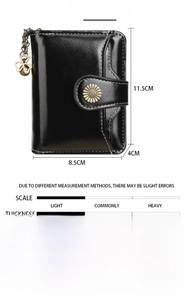 Detailed dimension guide and layout specifications for the retro small PU leather wallet
