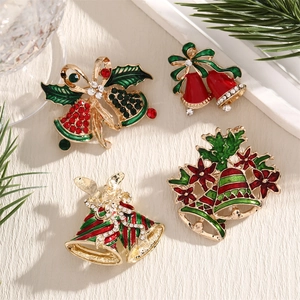 Festive Christmas Brooch Alloy Enamel Candy Cane Bell Rhinestone Badge Pin For Clothing Decoration Merry Christmas Gift Jewelry