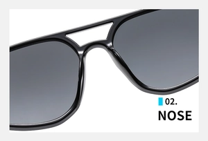 Close-up of the double bridge design and nose pads on black pilot sunglasses
