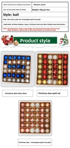 Detailed specification of 3cm Christmas ball set in blue, red, and champagne gold