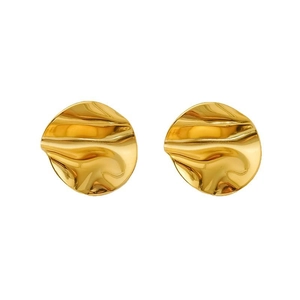 Minimalist gold-plated irregular wavy disc stud earrings with polished metallic finish