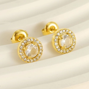Elegante 18K vergoldete runde Ohrringe mit Halo-Zirkon-Steinen und Metall-Rückseite