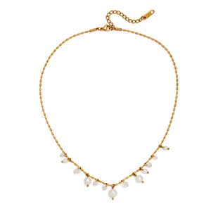 Elegant 18K gold plated stainless steel necklace with white pearls and sparkling crystals