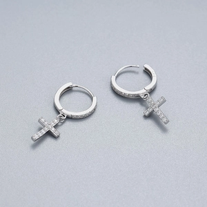 Elegant 925 sterling silver hoop earrings with a dangling cubic zirconia cross charm