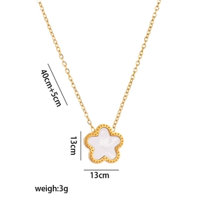 Gold titanium steel necklace featuring a white shell flower pendant with crystal accents