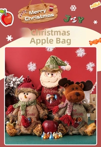 Three-piece Christmas gift bags set with snowman and reindeer plush details and heart window