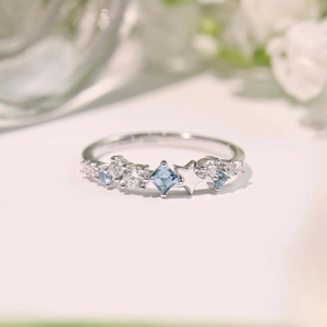 925 Sterling Silver Ring Romantic Starry Sky Blue White Zircon Star Design Elegant Jewelry For Women
