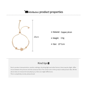 Detailed size chart of the zircon flower pull-adjust copper bracelet for women