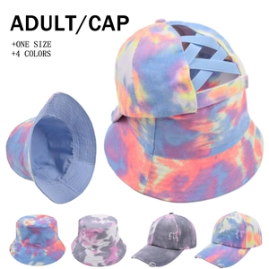 Tie Dye Cotton Baseball Cap And Bucket Hat Distressed Worn Style Outdoor Sun Protection Ponytail Hole Fashion Accessory