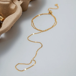 Bracelet bague élégant en acier inoxydable doré avec perles pour femmes, design chic