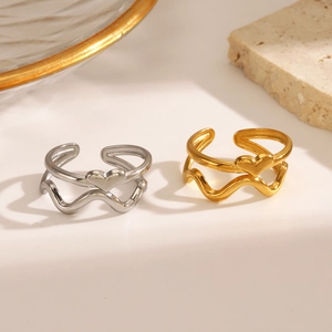 Heart Wave Layered Ring Stainless Steel Adjustable Simple Fashion Jewelry Gift For Women