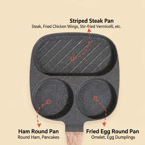 Maifan stone 3-in-1 non-stick breakfast pan with steak grill and egg molds with wood handle